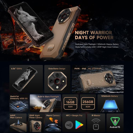 Ulefone Armor X16 Pro 8GB 256GB Teléfono Rugged con Visión Nocturna y 5G