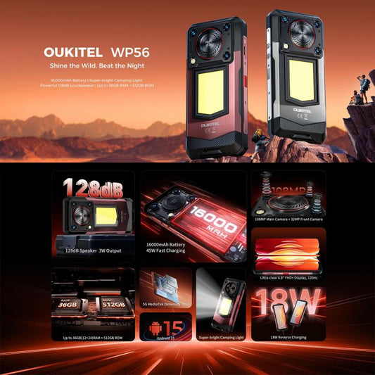 Oukitel WP56 Teléfono Resistente 12GB+512GB 108MP Cámara Pantalla 6.8 Pulgadas 5G