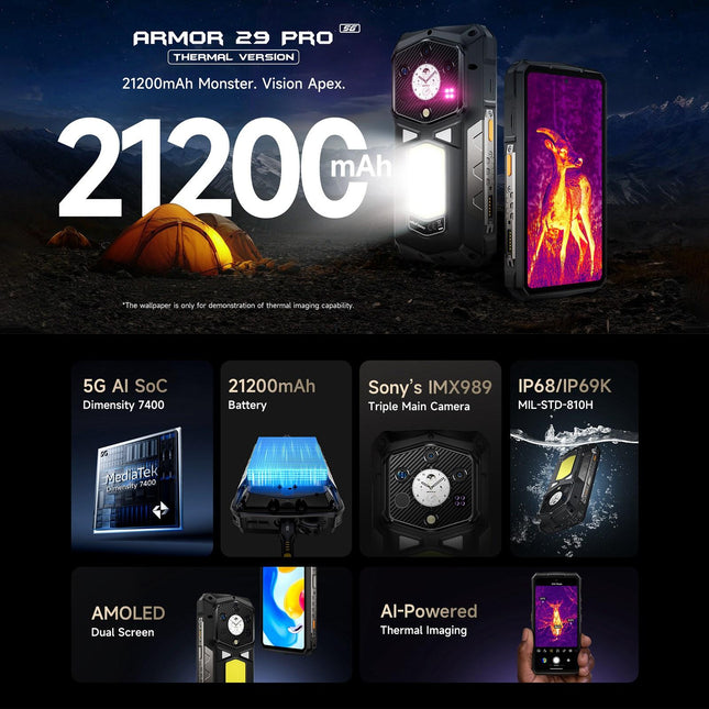 Ulefone Armor 29 Pro Teléfono Rugged 16GB 512GB Pantalla 6.67