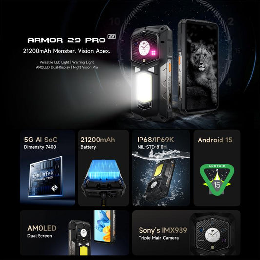 Ulefone Armor 29 Pro Teléfono 16GB+512GB 5G Visión Nocturna
