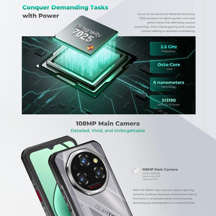 Oukitel WP62 Smartphone 12GB+512GB 108MP Cámara 5G Android 15 11000mAh Batería