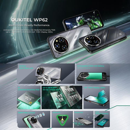Oukitel WP62 Smartphone 8GB+256GB 108MP 6.6in Android 15 5G Batería 11000mAh
