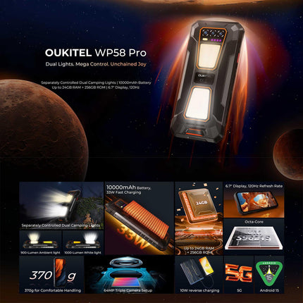 Oukitel WP58 Pro Teléfono Resistente 8GB 256GB Pantalla 6.7" 5G