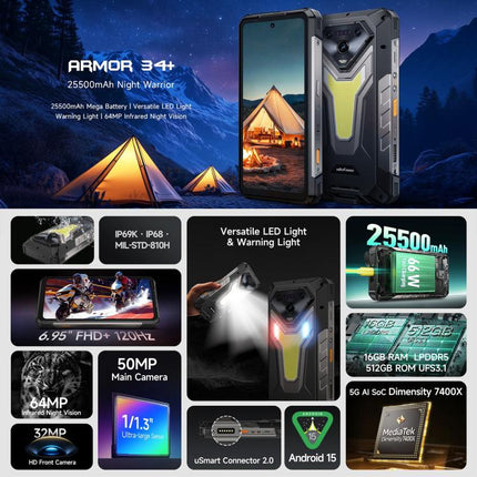 Ulefone Armor 34+ Smartphone 12GB+512GB 5G 6.95 Pulgadas Visión nocturna