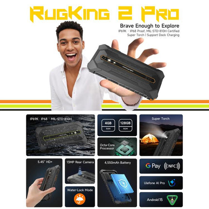 Ulefone RugKing 2 Pro Smartphone Unisoc T7250 Android 15 IP68/IP69K Resistencia