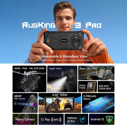 Ulefone RugKing 3 Pro Smartphone 6.56 Pulgadas Android 15 Unisoc T7250 Rugged