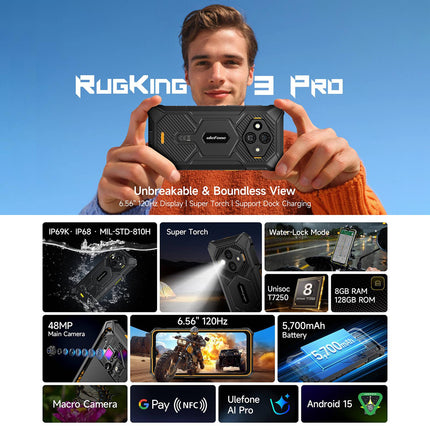 Ulefone RugKing 3 Pro 8GB 128GB teléfono resistente 5700mAh verde