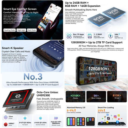 Blackview WAVE 10 Smartphone 8GB+128GB 6,88 pulgadas Android 16 Pantalla