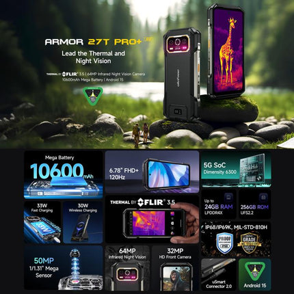 Ulefone Armor 27T Pro+ Smartphone 12GB+256GB 5G Imágenes Térmicas