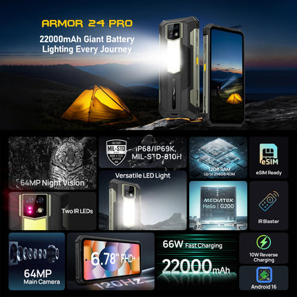 Ulefone Armor 24 Pro Teléfono Rugerizado 12GB 256GB Pantalla 6.78" FHD+ 120Hz