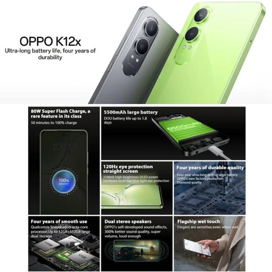 OPPO K12x 5G, Smartphone 8 GB + 256 GB, 5500 mAh, 6,67 Pulgadas