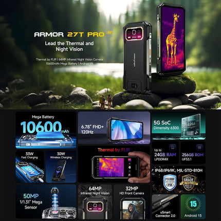 Ulefone Armor 27T Pro Teléfono Resistente 12GB 256GB 10600mAh 6.78" Android 15 5G NFC