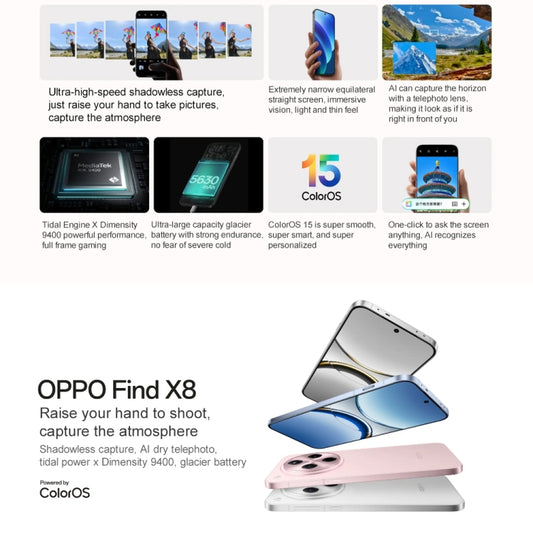 Teléfono OPPO Find X8 AI 12GB+512GB, Pantalla 6,59" 5G, Dimensity 9400, Huella Dactilar