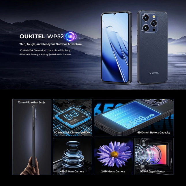 Oukitel WP52 Teléfono Rugged 5G 4GB 256GB Pantalla 6.6 pulgadas