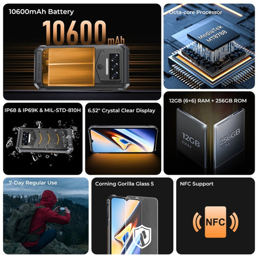 Oukitel WP38 Teléfono Inteligente 12GB+256GB 4G Batería 10600mAh