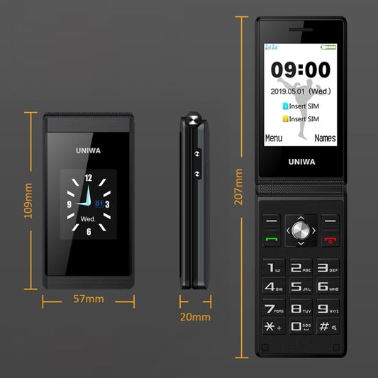 Uniwa X28 Teléfono Doble Pantalla Dual con Batería de 1200mAh y 32MB de Memoria
