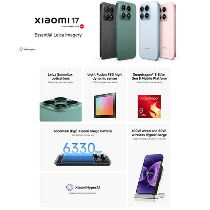 Xiaomi 17 Global Smartphone 12GB 256GB Pantalla OLED 6.3 Pulgadas 6330mAh Negro