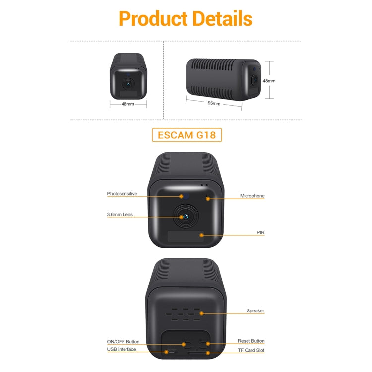 ESCAM G18 Cámara IP WiFi Batería Recargable Para Seguridad Del Hogar