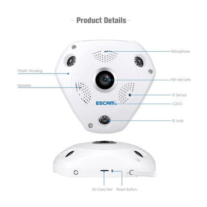 Escam Shark QP180 Camara IP Lente Ojo De Pez 360 Grados