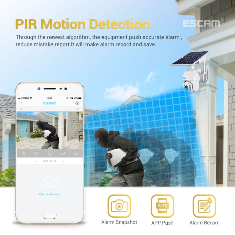 ESCAM QF280 Cámara IP PT Con Panel Solar WiFi 1080P