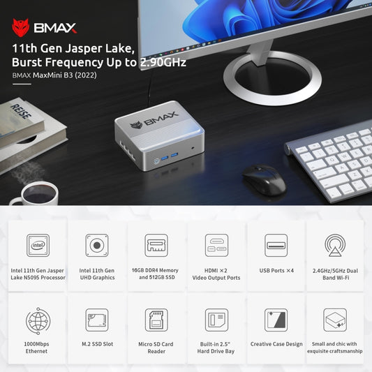 BMAX B3 Mini PC Windows 11 16GB512GB Intel N5095 4K WiFi5 by BMAX