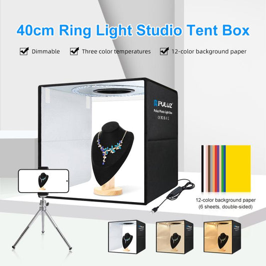 PULUZ Caja de Luz Fotográfica 40 cm Brillo Ajustable