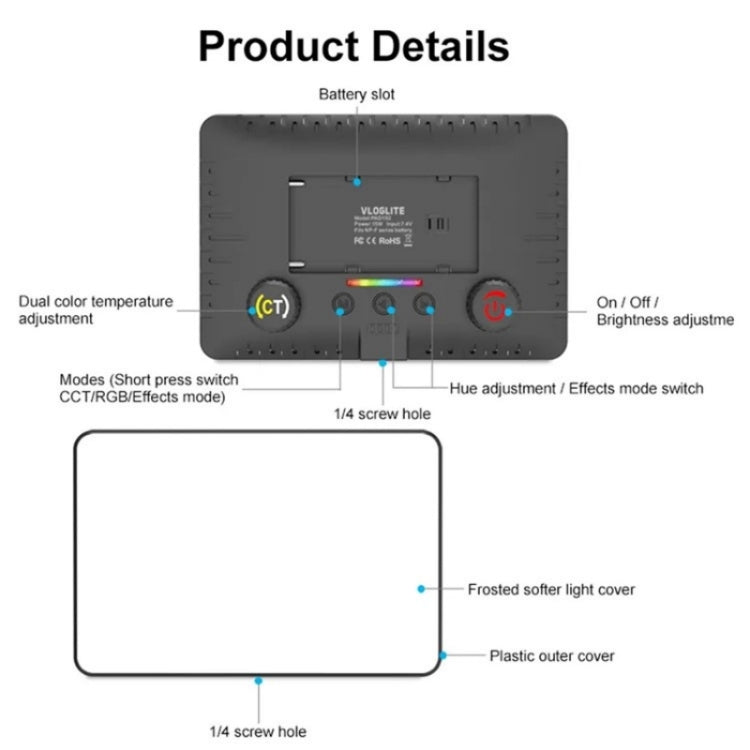 VLOGLITE PAD192RGB Luz De Relleno RGB 360° Para GoPro DSLR
