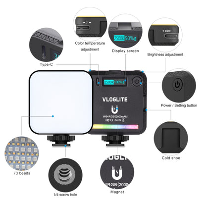 VLOGLITE W64RGB Luz de Relleno LED 20 Modos para Transmitir