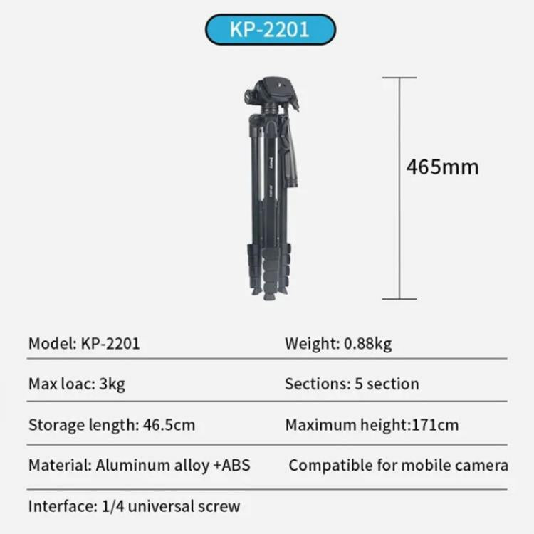 JMARY KP-2201 Trípode 1.7m Para Smartphone Y Cámara
