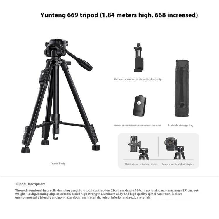 YUNTENG VCT-669 Trípode para Smartphone Altura Ajustable