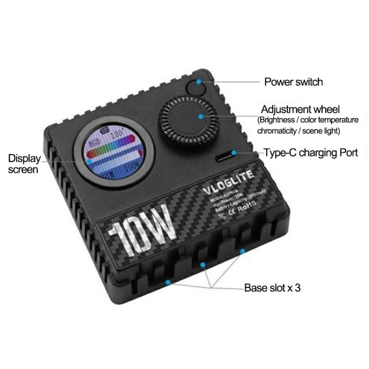 VLOGLITE K10RGB Luz Cámara LED 20 Modos Dinámicos Portátil
