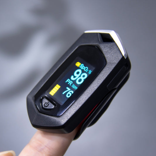 Pulsioximetro Portátil Dedo OLED Doble Color Monitor de Oxígeno en Sangre Batería Recargable