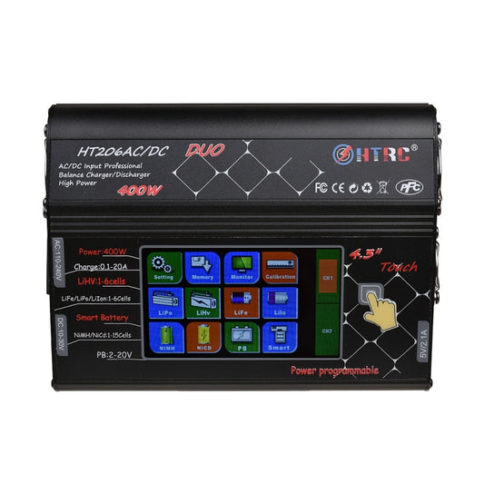HTRC HT206ACDC DUO 400W Cargador de Equilibrio Inteligente Pantalla Grande