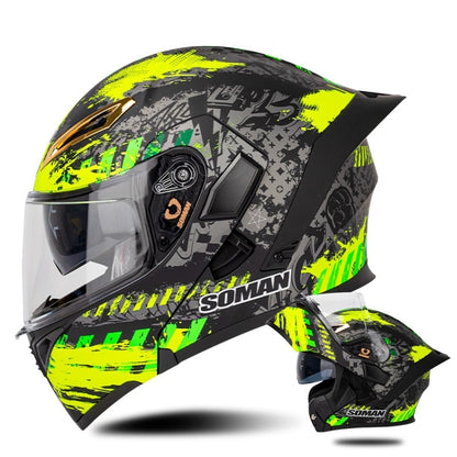 SOMAN Casco Integral Para Motocicleta Con Lentes Dobles Desmontables