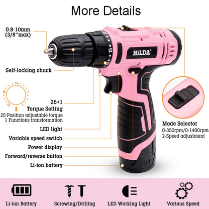 HILDA 12V Destornillador Eléctrico Inalámbrico Dos Velocidades