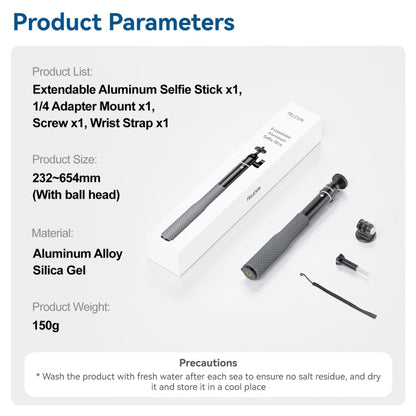 Palo Selfie Stick 65,4 cm Aluminio Cabeza Bola 360