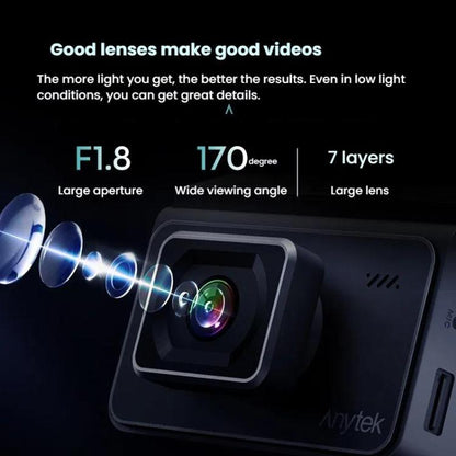 Anytek T2 PRO Dash Cam 2K Frontal Oculta 3Inch Grabación Dual Trasera