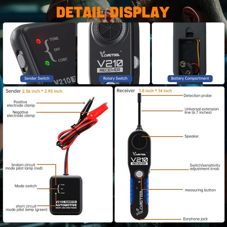 VDIAGTOOL 6-42V Automotive Circuit Tester Sonda 18 Cm