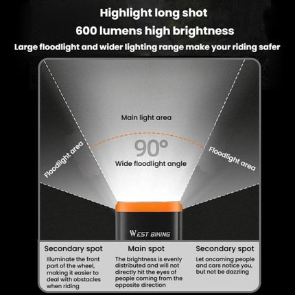WEST BIKING YP0701473 Faro Bicicleta 600 lúmenes 3000mAh Luz Versátil