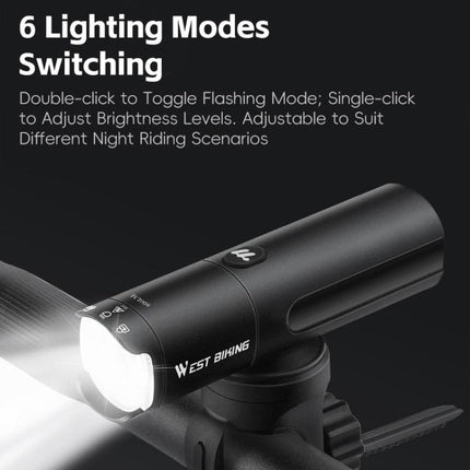 WEST BIKING Faro Bicicleta Recargable Alto Brillo 6Niveles Lámpara Visibilidad