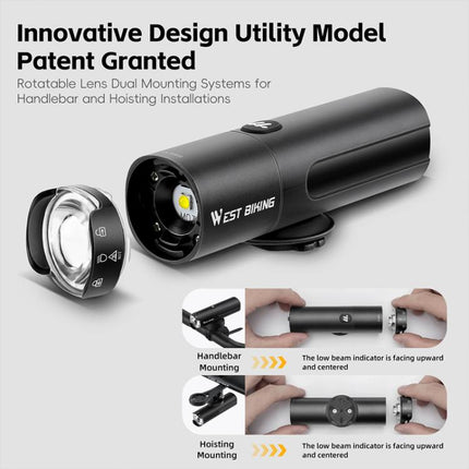 WEST BIKING Faro Bicicleta Recargable Alto Brillo 6Niveles Lámpara Visibilidad