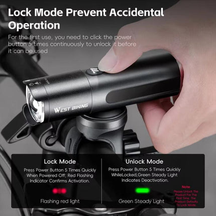 WEST BIKING Faro Bicicleta Recargable Alto Brillo 6Niveles Lámpara Visibilidad