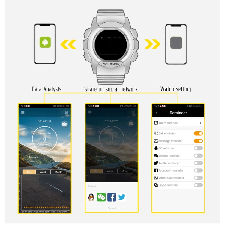 North Edge AK Reloj Inteligente Impermeable 100m Bluetooth