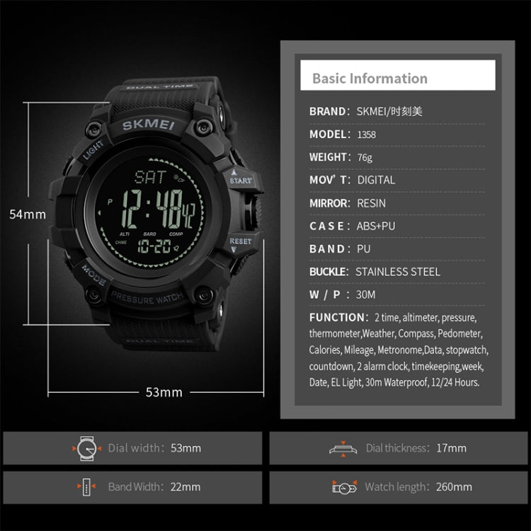 SKMEI 1358 Reloj Deportivo Digital Brújula Portátil