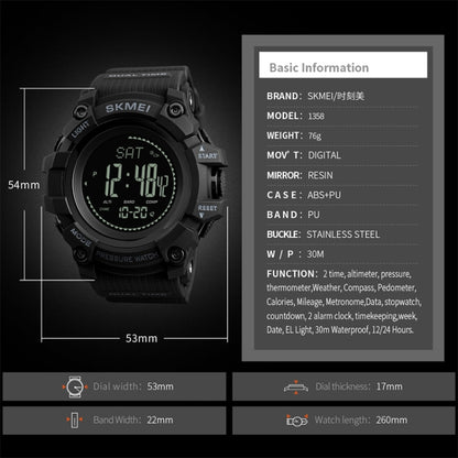 SKMEI 1358 Reloj Deportivo Digital Brújula Portátil