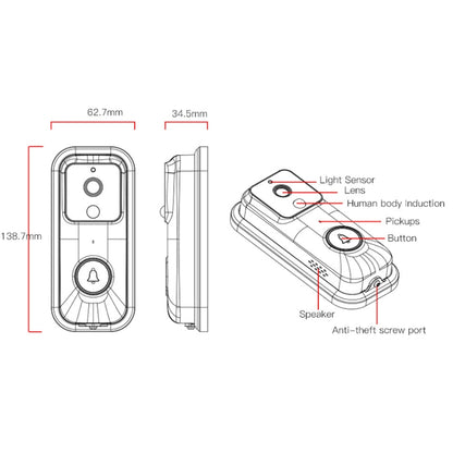 Anytek B60 Video Timbre 720P WiFi 2.4G PIR Minimalista
