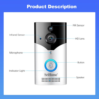SriHome DH002 Timbre Inteligente con Video WiFi 1080P Hogar Seguro