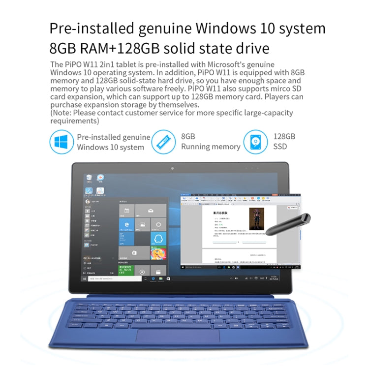 PiPO W11 2 en 1 Tablet PC, 11.6 Pulgadas, 8GB+128GB SSD, Bluetooth 5.1