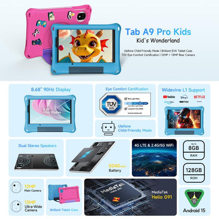 Ulefone Tab A10 Pro Tablet 6GB+128GB 8.68in Android 15 4G Modo Infantil