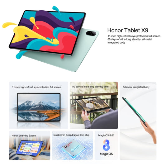 Tableta Honor Pad X9 WiFi de 11 pulgadas, 8 GB + 128 GB, MagicOS 8.0, Qualcomm Snapdragon 680 Octa Core, 8GB+128GB